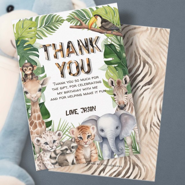 Vild ett Safari-djur 1:a födelsedag tack (Safari themed thank you cards)