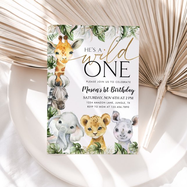 Vild ett Safari-djur 1:a födelsedagsbojans invigat Inbjudningar (Skapare uppladdad)