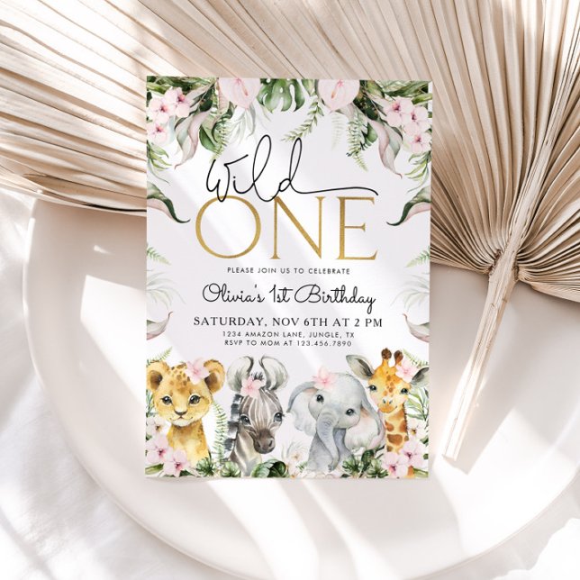 Vild ett Safari-djur 1:a födelsedagsflickinbjudan Inbjudningar (Skapare uppladdad)