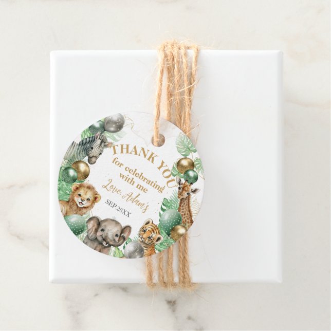 Vild Ett Safari-djur Balloon Baby 1:a födelsedagen Gåvor Etiketter (På plats)