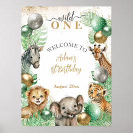 Vild Ett Safari-djur Balloon Baby 1:a födelsedagen Poster