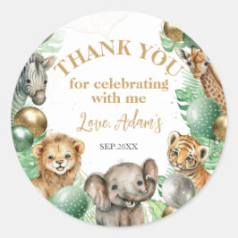 Vild Ett Safari-djur Balloon Baby 1:a födelsedagen Runt Klistermärke