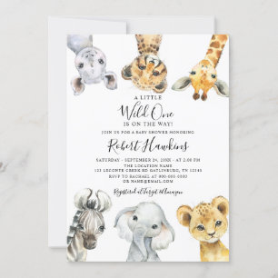 Vild ett Safari-djur Kön Neutral babystötare Inbjudningar