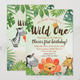 Vild ett, Safari Första födelsedag Inbjudningar
