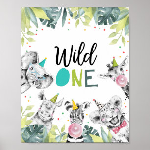 Vild ett Safari Party-djur första födelsedagsskylt Poster