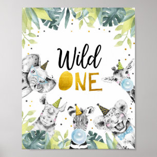 Vild ett Safari Party-djur första födelsedagsskylt Poster