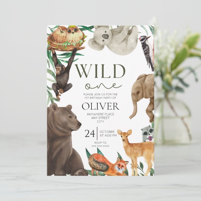 Vild ett safari-tema första födelsedag inbjudningar (Stående Fram)