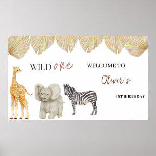 Vild ett Safari-tema första födelsedag Poster