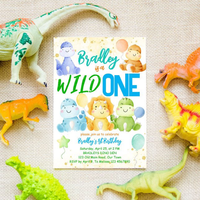 Vild ett sött baby dinosaurier 1:a födelsedag inbj inbjudningar (Skapare uppladdad)