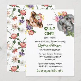 Vild ett sött safari blommigt djungeldjur zoo inbjudningar