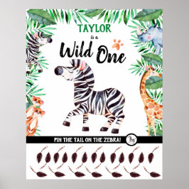 Vild ett spel Safari Animal Zebra 1:a födelsedagen Poster