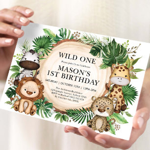 Vild Ett Tropiskt jungle Safari Animals födelsedag Inbjudningar