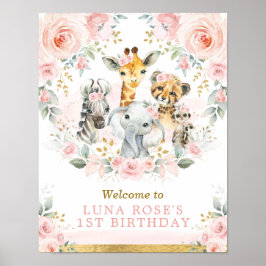 Vild Ett ungdjur Rosa  Blommigt födelsedag Poster
