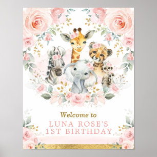 Vild Ett ungdjur Rosa Blommigt födelsedag Poster