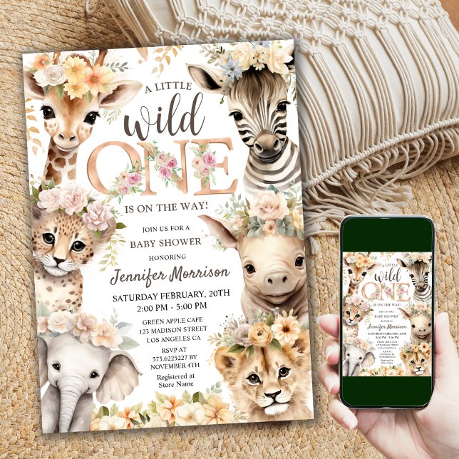 Vild ett ungle Animals Safari Baby Shower Inbjudningar (Skapare uppladdad)