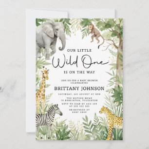 Vild ett ungle Animals Safari Theme Baby Shower Inbjudningar