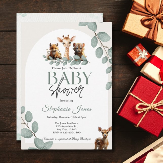 Vild ett ungle Safari Animals Baby Shower Arch Inbjudningar (Skapare uppladdad)