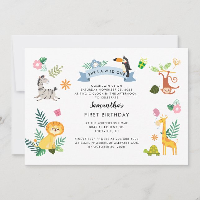Vild Ett ungle Safari-djur 1:a födelsedagen Anteckningskort (Framsida)