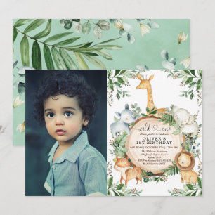 Vild Ett ungle Safari Party djur 1:a födelsedagen Inbjudningar