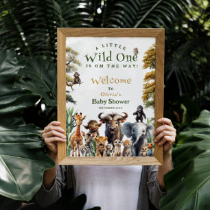 Vild ett välkomsttecken för safari-djur för babysk poster