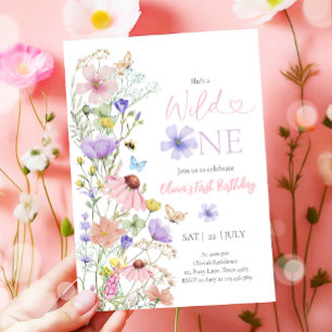 Vild Ett Vilda Blommor Blomma Flicka Första Födels Inbjudningar