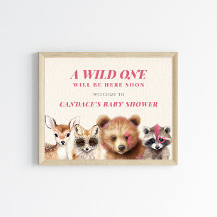 Vild ett Woodland Animals Baby Shower Välkommen Poster