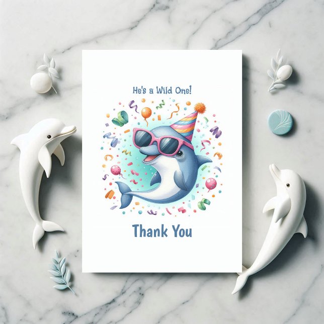 Vild etta 1-års födelsedags kort med delfin tema (Wild One 1st Birthday Dolphin Themed Thank You Card)