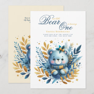 Vild etta Björn 1-årsdag (eller EDIT ÅLDER) Teal G Inbjudningar
