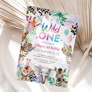 Vild etta Leopard Jungle 1-års födelsedagsinbjudan Inbjudningar