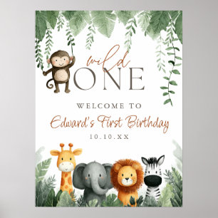 Vild ettor-jungel 1-års välkomstskylt poster