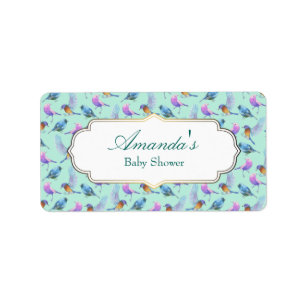 Vild Exotic Birds Watercolor Mönster Baby Shower Adressetikett