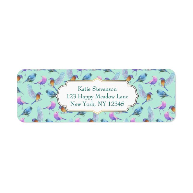 Vild Exotiska fåglar Färga vattenfärgen Mönster Returadress Etikett (Framsidan)