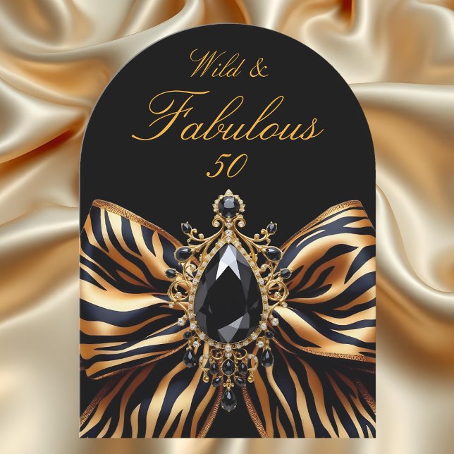 Vild Fabulous 50 Birthday Zebra Bow Black Jewel Inbjudningar (Skapare uppladdad)