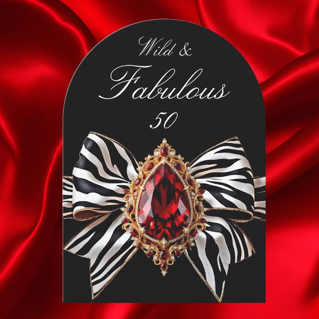 Vild Fabulous 50 Birthday Zebra Bow Red Jewel Inbjudningar (Skapare uppladdad)