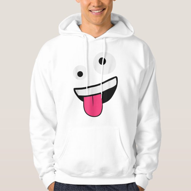 Vild Fånig Crazy Öga Zany Ansikte Emojis Hallo Hoodie (Framsida)