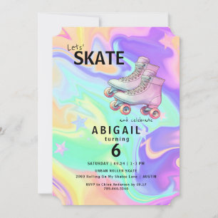 Vild Färg Girl Roller Skating Födelsedagsfest Inbjudningar