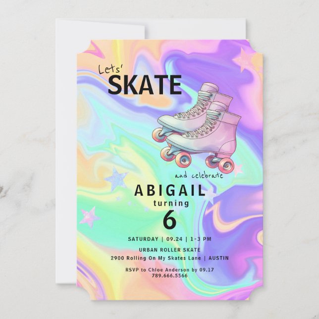 Vild Färg Girl Roller Skating Födelsedagsfest Inbjudningar (Framsida)