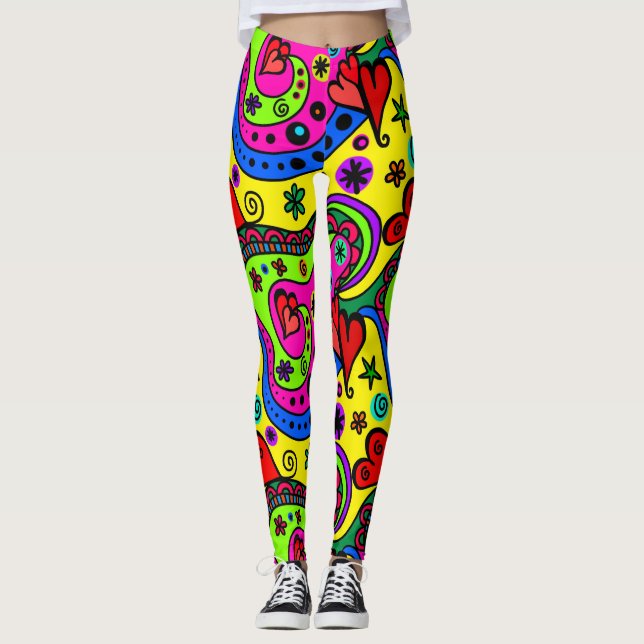 Vild Färgfläckar med Doodle Art Leggings (Framsida)