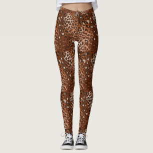 Vild, fashionabel brun, vit och svart leopard leggings
