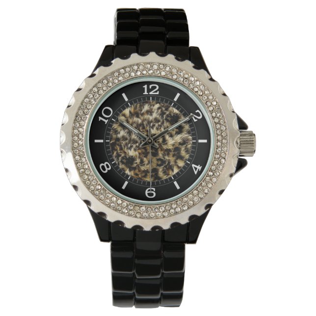 Vild Faux Päls Leopard Stil Camo Print Dial Armbandsur (Framsida)