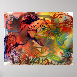 Vild Fire Horses Fine Art Abstrakt Skriv ut Poster
