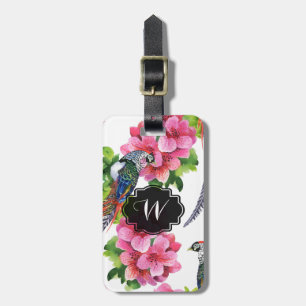 Vild Fjäderfåglar, vattenfärg rosa blommor Bagagebricka