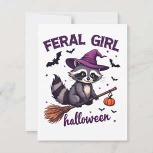 Vild flicka Halloween kuslig tvättbjörn häxa prese Julkort