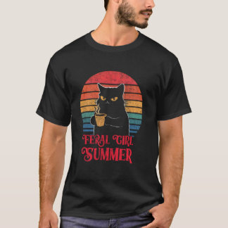 Vild flicka sommar katt och kaffeälskare design kv t shirt