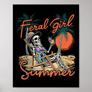 Vild flicka sommar rolig meme skelett Hawaii stran Poster