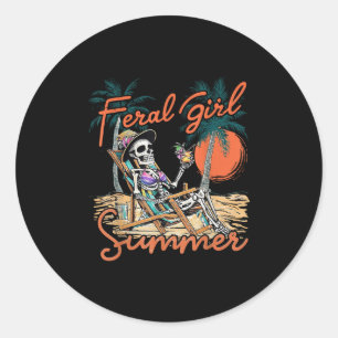 Vild flicka sommar rolig meme skelett Hawaii stran Runt Klistermärke