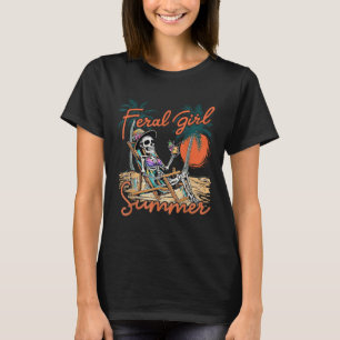 Vild flicka sommar rolig meme skelett Hawaii stran T Shirt
