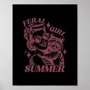 Vild flicka sommar soptratt söt tvättbjörn sommar poster