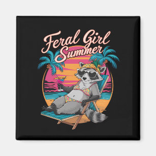 Vild flicka sommar strand rolig tvättbjörn magnet