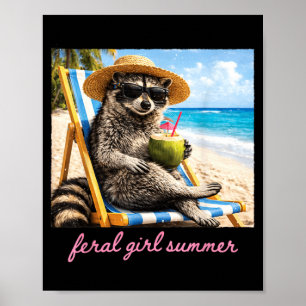 Vild flicka sommar tvättbjörn rolig meme semester poster